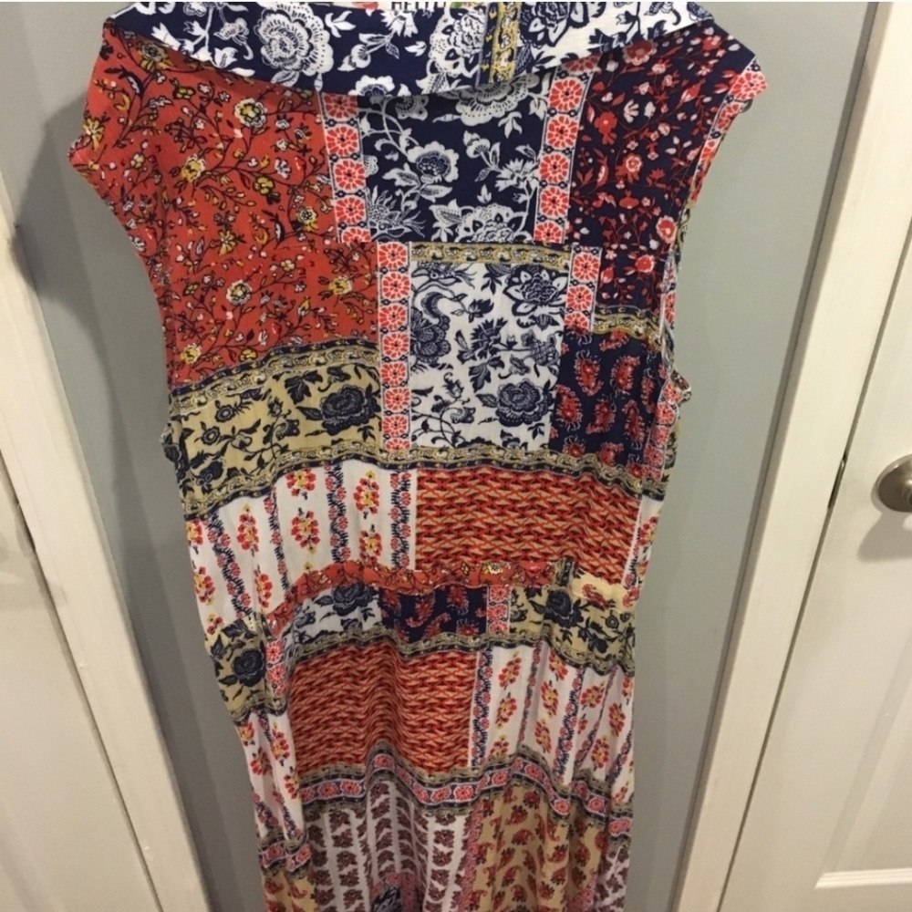 Francesca's Collections Asymmetrical Patchwork Dress - Red, Black, White - Picture 5 of 10